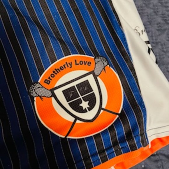 Brotherly Love ORG. Men's Lacrosse Shorts Men's L -White Blue Black Orange - Picture 2 of 5